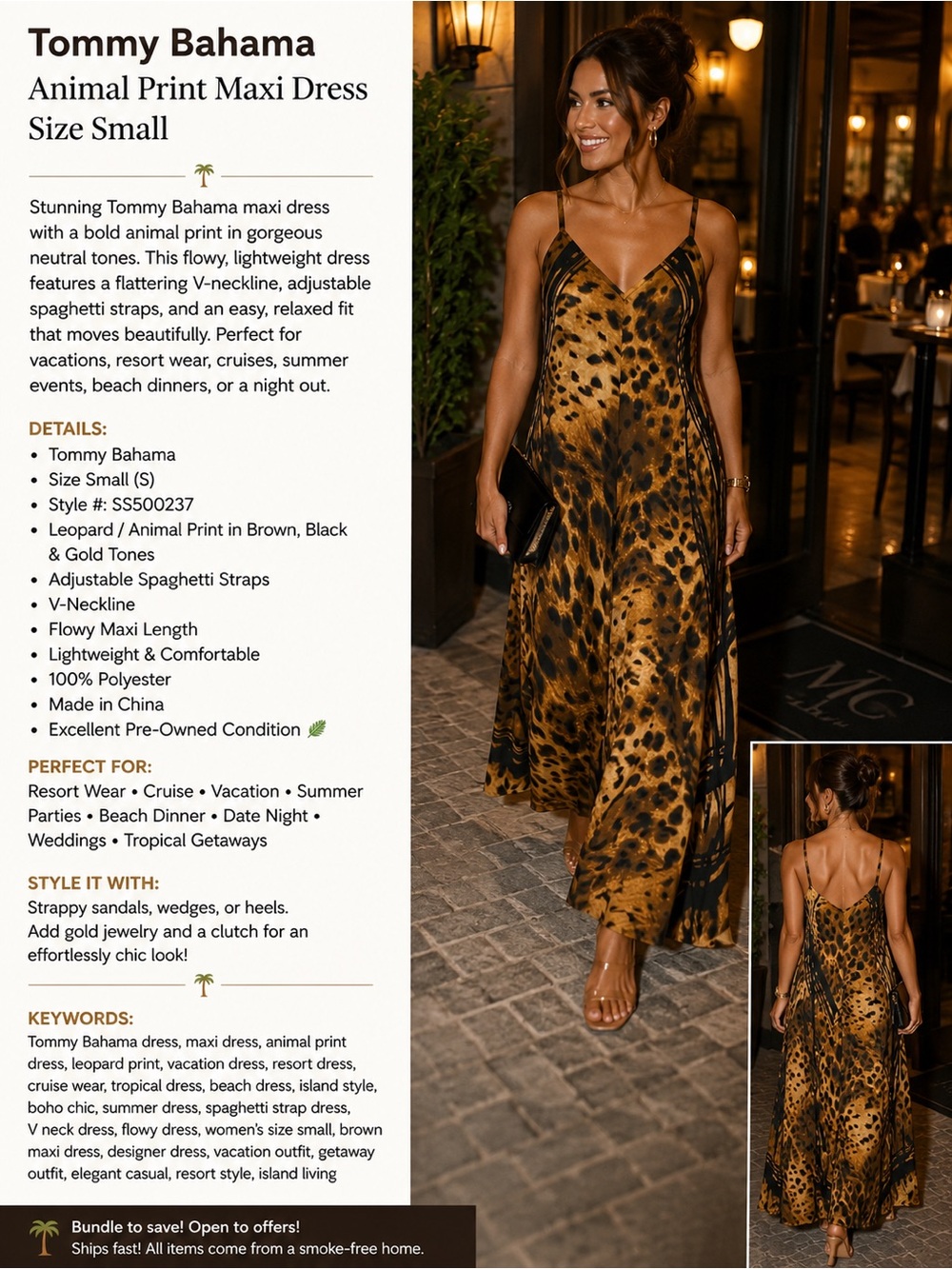 Tommy Bahama Gold and Black Leopard-Print Maxi Dress